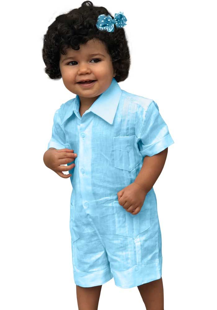GUAYABERAS CUBANAS Guayabera Short Romper Linen 100% Babies Infant Excellent Quality. Toddler Unisex 
