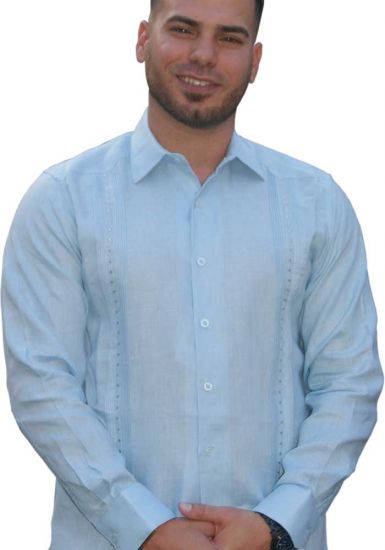 Guayabera Formal Shirt. 100% Linen. Long Sleeve. Finest Tuck & Embroidery. High Quality. Double Eyelet for use Cufflinks. Back Orders.