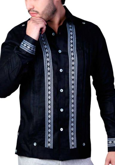 Elegant and Novel style. Shirt With Finest Embroidered Details. Linen 100 %. Black Color. Slim Fit. Back Orders.