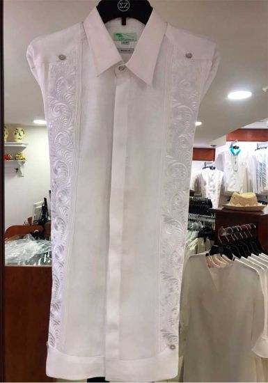 Guayabera Embroidered in White Color. Big Events and  Weddings. Linen 100 %. French Cuff. White/White Color. Back Orders.