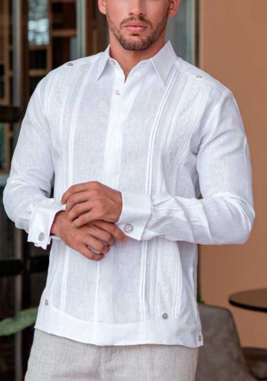 FRENCH CUFF. Wedding Exquisite Guayabera. Linen 100 %. Design Linen Shirt. White Color. Back Orders.