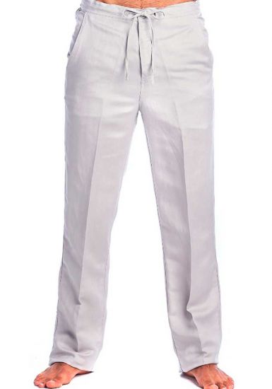 Drawstring Pants for Men Linen Look. Light Gray Color.