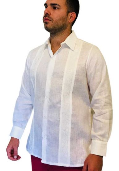 Wedding Guayabera Exquisite  Embroidery. Linen Blend. White Color. Loose