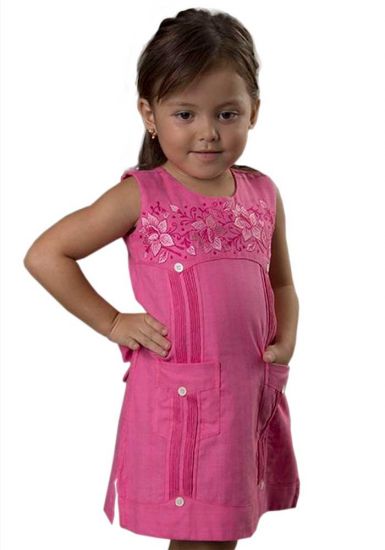 Girls Guayabera Dress. Beautiful Dress. Party Linen Dress. Wedding. High Quality. Linen 100 % BACK ORDER. Any Color. Fucsia Color.