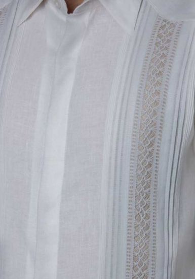 Short Sleeves. Buttons Formal Linen Guayabera. Natural Embroidery Handmade. Designer Guayabera. Back Orders.