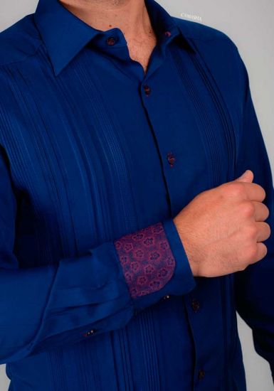 Bamboo Fabric. Formal Guayabera Tucks Shirt. Pleats Exquisite Design. Double Eyelet for use Cufflinks. Blue Navy Color. Back Orders.