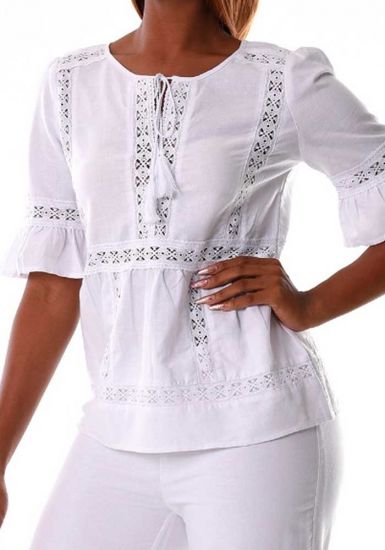 Beautiful blouse with Lace.  Sleeves 3/4. Perfect Fit. Runs Normal. Party Blouse. Plus Size. White color. 