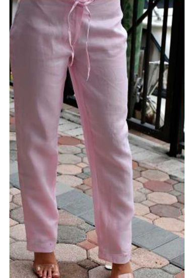Drawstring Ladies Guayabera Linen Pants. Runs Small. Pink Color.