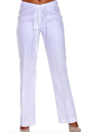 Drawstring Ladies Guayabera Linen Pants. Runs Small. White Color.