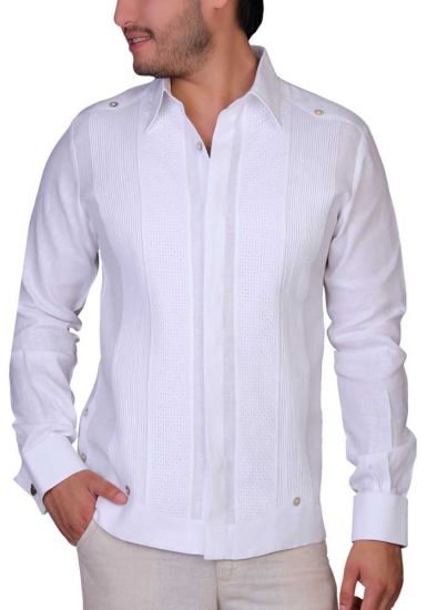 Wedding Exquisite Guayabera. Linen 100 %. French Cuff. White Color. Back Orders.