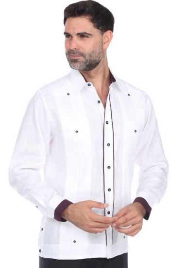 Linen Shirt Guayabera Long Sleeve. Two Pockets. 100 % Linen. White Color.