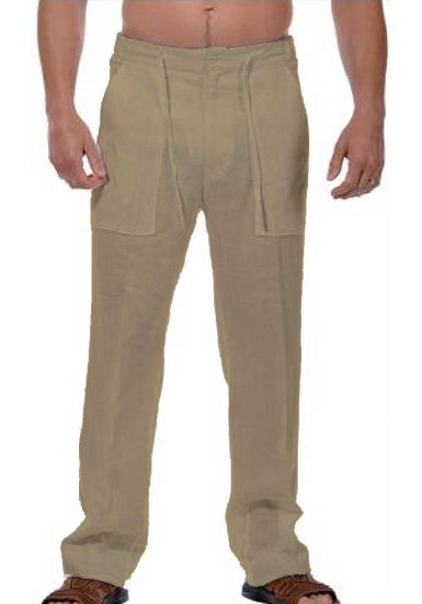 Drawstring Pants for Men 100% Cotton Gauze. Natural Color.