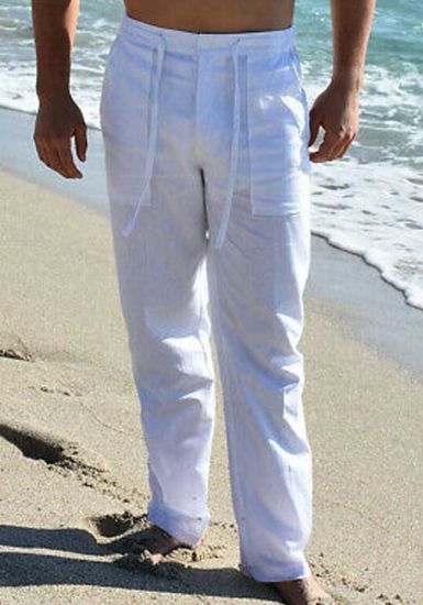 Drawstring Pants for Men 100% Cotton Gauze. White Color.