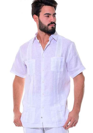 Beautiful Linen 100% Shirt. Short Sleeves. Fashion style. Miami Design. White Color.