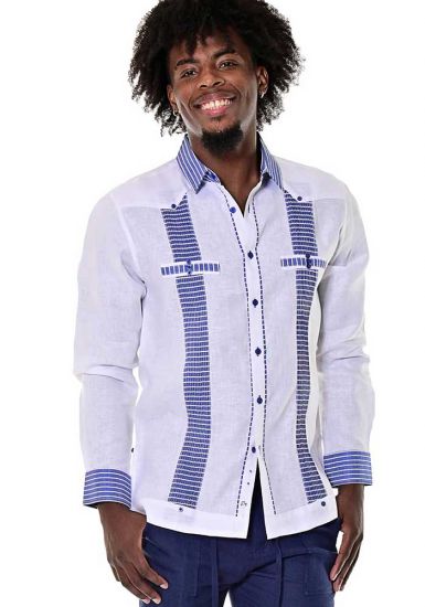 White and Blue Stripe Shirt. Beautiful Blue Pleats Vertical Stripe on Each Side.ing. White/Blue Color.
