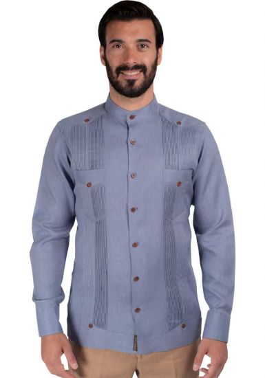 Acero Color. Guayabera 100% Linen. Collar Mao. Perfect fit. Double Eyelet for use Cufflinks. Backorder.