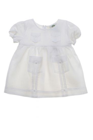 Girls Dress Guayabera. Balloons Sleeves. Party Guayaberas for Girls. White Color.