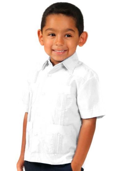 Polyester Guayabera for Kids. (From 6 Months  to 4 Years Old). Runs Small. White Color.