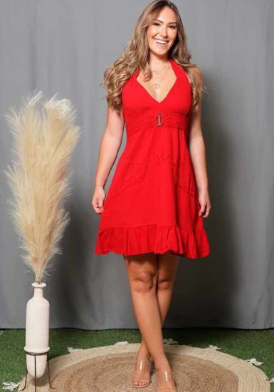 Beach Fashion Tropical Mini Dress.  Sexy for Women. Junior Size. Peruvian Cotton 100%. Red Color.
