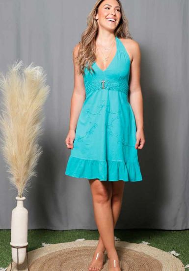 Beach Fashion Tropical Mini Dress.  Sexy for Women. Peruvian Cotton 100%. Turquoise Color.