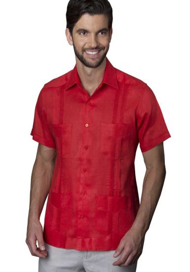 Mexican Traditional Guayabera. Short Sleeves. Premium 100% Linen. Haute Couture. Coral Color. Back Orders.