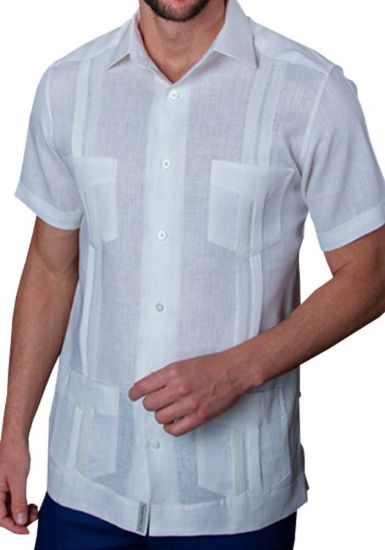 Mexican Traditional Guayabera. Short Sleeve. Premium 100% Linen. Haute Couture. White Color. Back Orders.