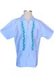 Guayabera Fashion for Kids. Short Sleeves.  Manta Lavada. Embroidered in Turquoise Color. Back Orders.