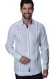 Guayabera Formal Shirt. 100% Linen. Long Sleeve. Finest Tuck & Embroidery. High Quality. Double Eyelet for use Cufflinks. White/Navy Color. Back Orders.