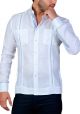 Linen Shirt Guayabera Long Sleeves. Sin Print Details. White/Navy Color. Back Orders.