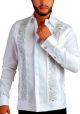 Guayabera Embroidered Big Events and  Weddings. Linen 100 %. French Cuff. White/Silver Color. Back Orders.