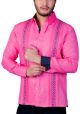 Embroidered Shirt. Finest Linen 100 % Shirt. Bright Color Guayabera. Dark Pink Color. Back Orders.