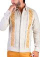 Guayabera Embroidered Big Events and  Weddings. Linen 100 %. French Cuff. Beige/Ocher Color. Back Orders.