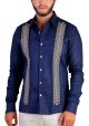 Casual Finest Linen Shirt. Bright Color Guayabera. Linen 100 %. Blue Navy Color. Back Orders.