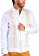 Guayabera Embroidered. Linen 100 %. French Cuff. White/Gold Color. Back Orders.