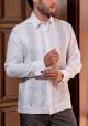 FRENCH CUFF. Deluxe Embroidery Guayabera. Linen 100 %. Elegant Guayabera for Destination Wedding. White / Gray Colors. Back Orders.