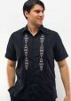 D'ACCORD. Groomsmen. Mexican Shirt Guayabera for Wedding. Embroidered. Poly-Cotton Guayabera. Black Color.