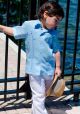 D'ACCORD Poly-Cotton  Guayabera for Kids. Four pockets. Blue Color.