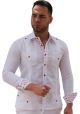 Men's Stylish Shirt. Fashion Two Pockets Shirt. Linen 100%. White/Red Color.