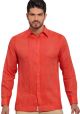 No pocktes with Pleats Guayabera Slim Fit. High Quality Shirt. Linen Premium. Double Eyelet for use Cufflinks. Coral Color. Back Orders.