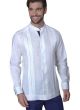Mao Collar Linen Guayabera. No pockets. Deluxe party Guayabera. Pure Linen. High Quality. Double Eyelet for use Cufflinks. Feature in Navy Blue
