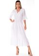 Azúcar Ladies 3/4 Sleeve Long Dress. Beach and Wedding Wear. 100% Linen. White Color.