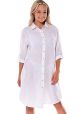 Dress for Ladies 100% Linen Yarn-Dye - 3/4 Sleeve Roll-Up. Pocket Design Shirt/Dress. White Color.