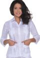 Guayabera Women 3/4 Sleeve Blouse. 100% Linen. Runs Small. White Color.