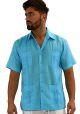 Four pockets Cuban Party Guayabera Short Sleeve. Regular Linen. Aqua Color.