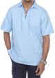 Men's Linen & Cotton Up Neckline Short Sleeve Shirt. Blue Color.