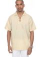 Men's Linen & Cotton Up Neckline Short Sleeve Shirt. Champagne Color.