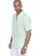 Men's Linen & Cotton Up Neckline Short Sleeve Shirt. Mint Color.