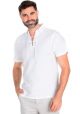 Men's Linen & Cotton Up Neckline Short Sleeve Shirt. White Color.