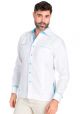 Fashion Guayabera Shirt Long Sleeve. Guayabera  Multi Constract Collar shirt. White/Aqua Color.
