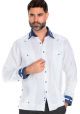 100% Linen Guayabera Shirt Long Sleeve.  Constract Cuff. Collar with Trim. White Color.